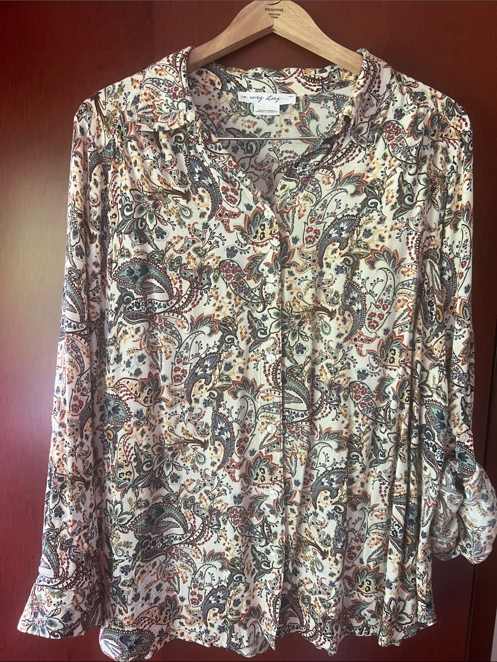 Paisley Button-Front Women's Blouse - Neutral Multi